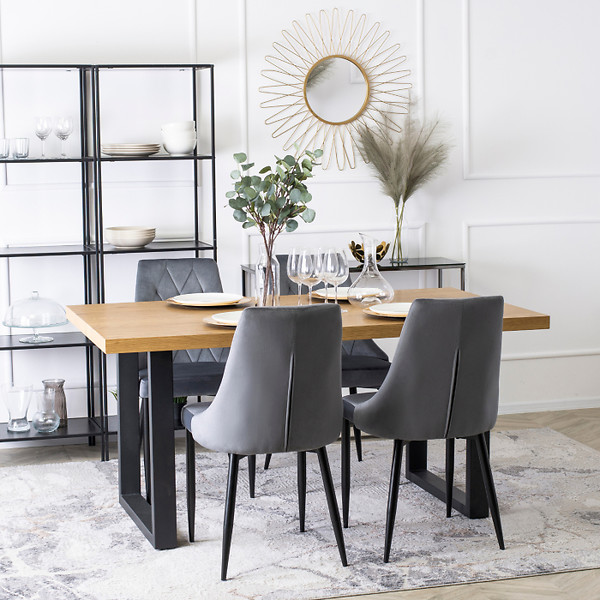 Zestaw 6x Krzesło Tapicerowane CORK do Salonu Szare Welurowe Loft