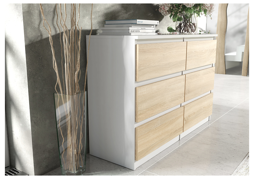 Komoda 6 szuflad 120cm biały połysk pojemna szafka do salonu sypialni