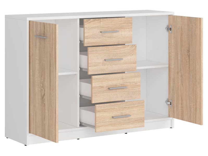 Komoda Nepo Plus 119 cm z 2 drzwiami i 4 szufladami dąb sonoma/biały