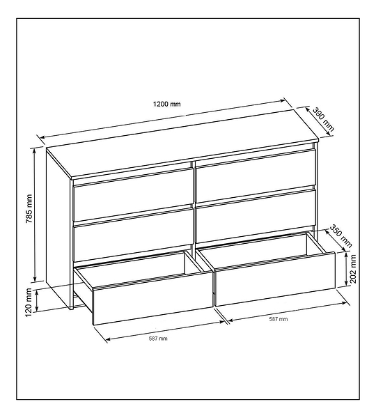 Komoda 6 szuflad 120cm biały połysk pojemna szafka do salonu sypialni