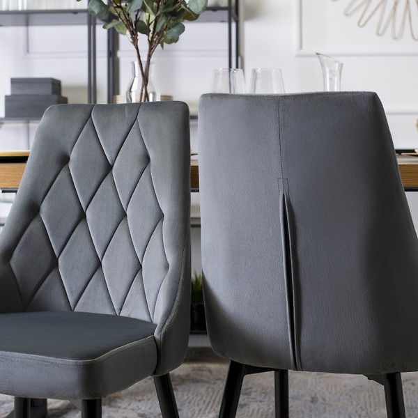 Zestaw 6x Krzesło Tapicerowane CORK do Salonu Szare Welurowe Loft