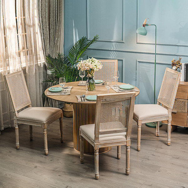 Zestaw 2 krzeseł drewno/plecionka ciemnoszara