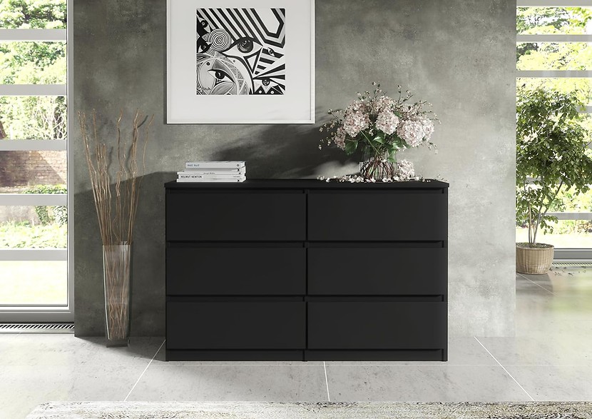 Komoda 6 szuflad 120cm biały połysk pojemna szafka do salonu sypialni