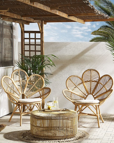 Zestaw foteli paw rattan z poduchą beżowy