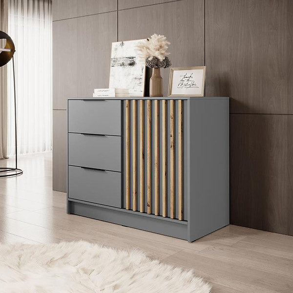 Komoda do sypialni Nelly lamele 2D szara