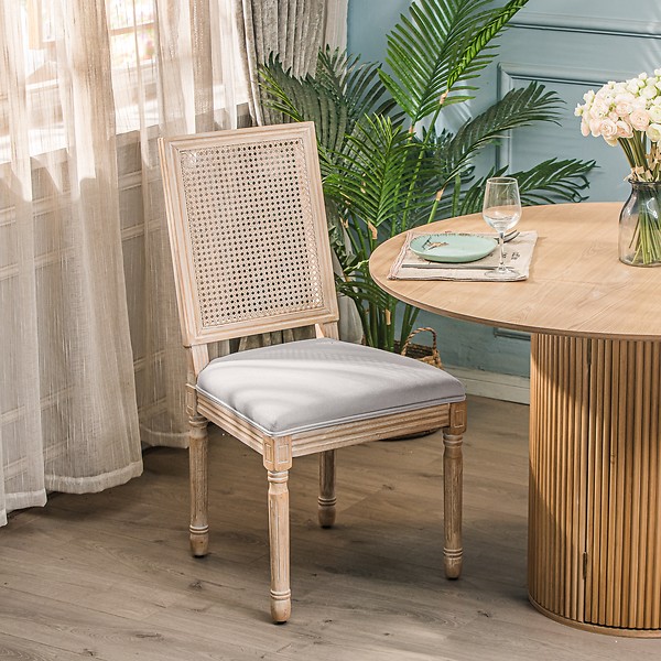 Zestaw 2 krzeseł drewno/plecionka ciemnoszara