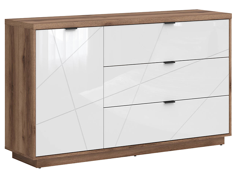 Komoda Forn 156 cm z drzwiami i 3 szufladami dąb delano ciemny/czarny mat