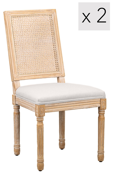 Zestaw 2 krzeseł drewno/plecionka ciemnoszara