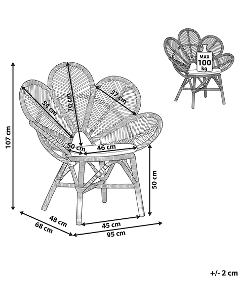 Fotel paw rattanowy z poduszką beżowy