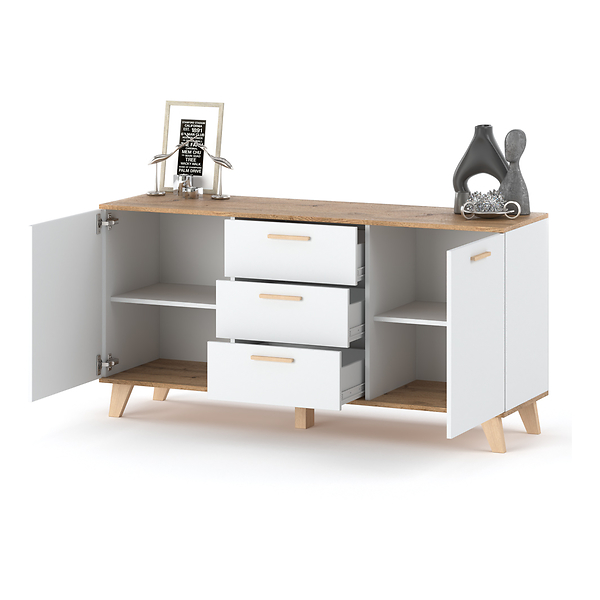 Komoda biała skandynawska olivier 150cm szafka 3 szuflady