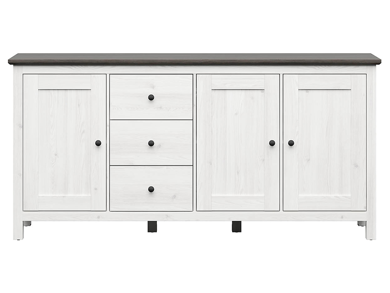 Komoda Hesen 199 cm z 3 drzwiami i 3 szufladami modrzew sibiu jasny/sosna larico