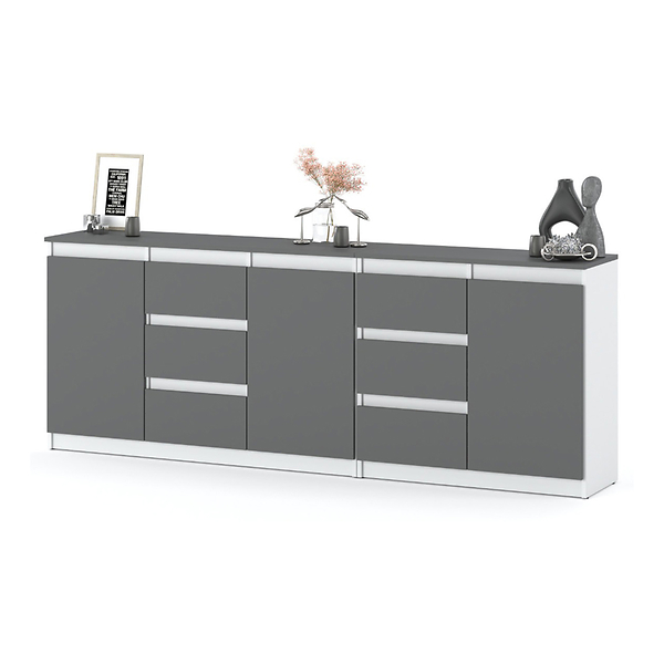 Komoda młodzieżowa 6 szuflad 200cm duża szafka szara wotan