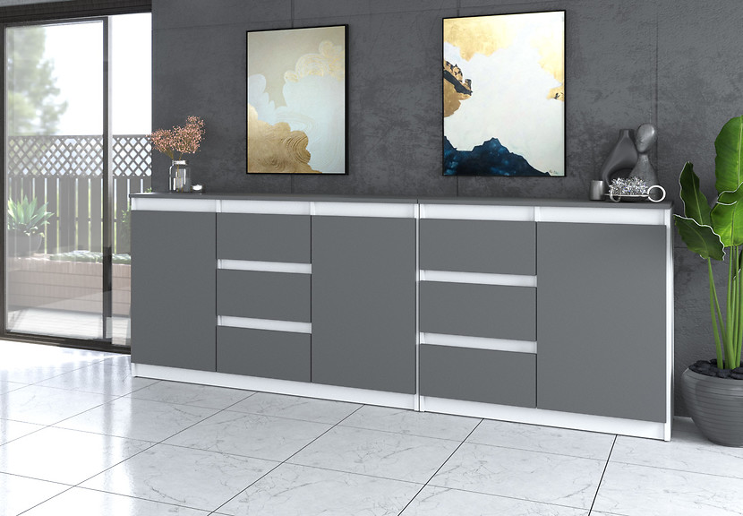 Komoda młodzieżowa 6 szuflad 200cm duża szafka szara wotan