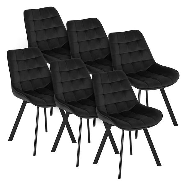 Zestaw 6x Krzesło Tapicerowane RICK do Salonu Czarne Welurowe Loft
