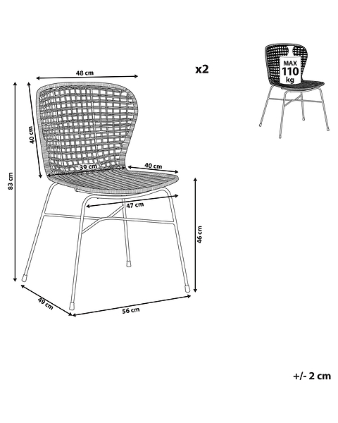 Zestaw 2 rattanowych krzeseł beżowy