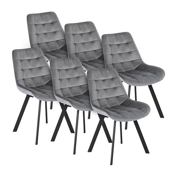 Zestaw 6x Krzesło Tapicerowane RICK do Salonu Czarne Welurowe Loft