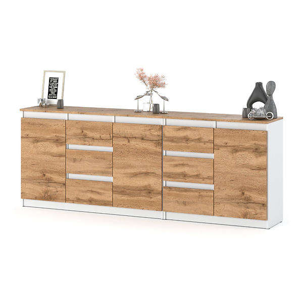 Komoda młodzieżowa 6 szuflad 200cm duża szafka szara wotan