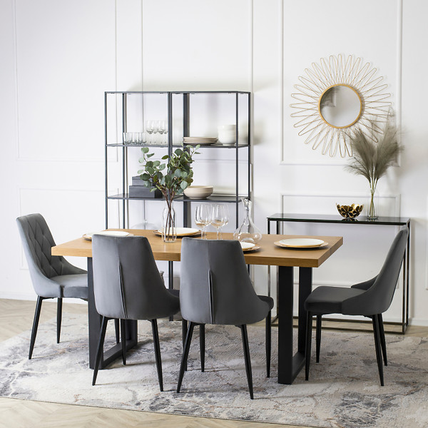 Zestaw 6x Krzesło Tapicerowane CORK do Salonu Szare Welurowe Loft