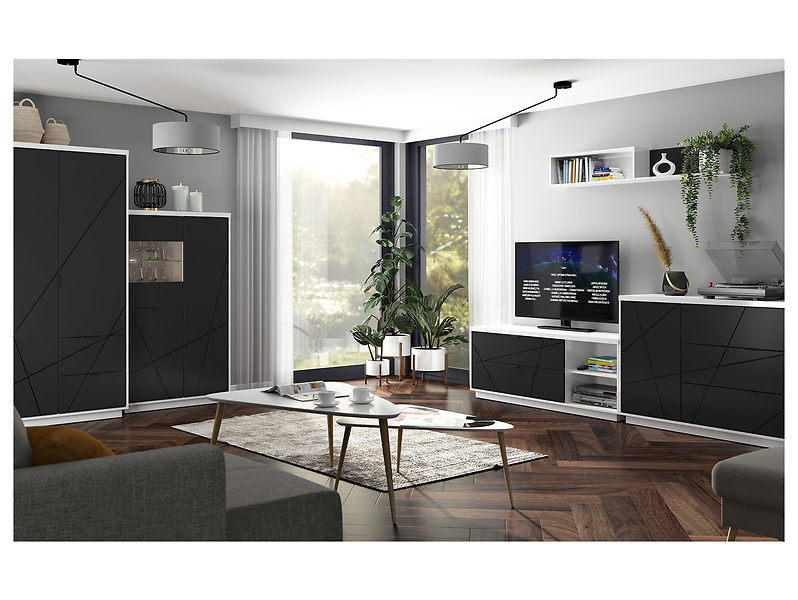 Komoda Forn 156 cm z drzwiami i 3 szufladami dąb delano ciemny/czarny mat