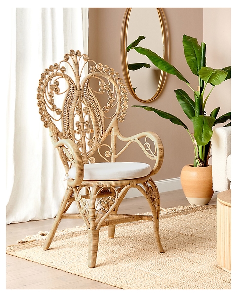 Fotel paw rattanowy z poduszką beżowy rattanowy