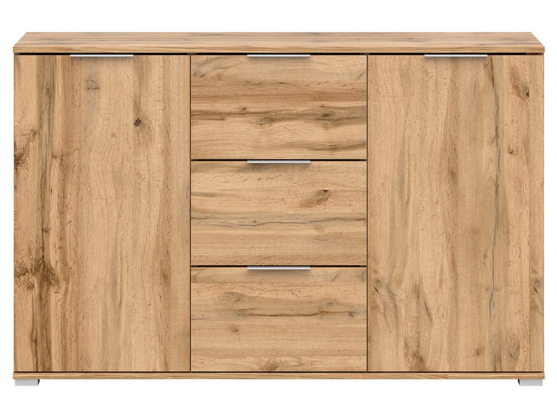 Komoda Zele 135 cm z 2 drzwiami i 3 szufladami dąb wotan/biały połysk