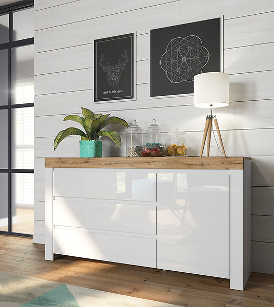 Komoda Holten 156 cm z szafką i 3 szufladami dąb waterford