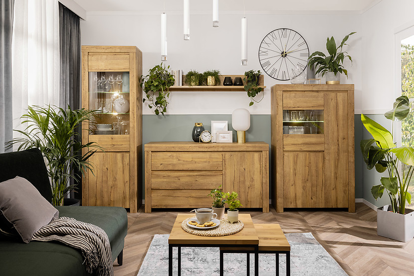 Komoda Holten 156 cm z szafką i 3 szufladami dąb waterford