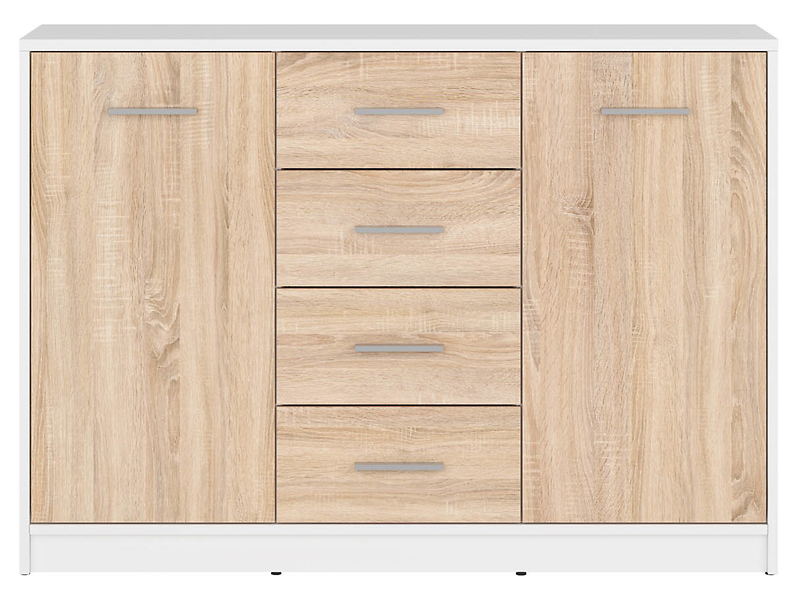 Komoda Nepo Plus 119 cm z 2 drzwiami i 4 szufladami dąb sonoma/biały