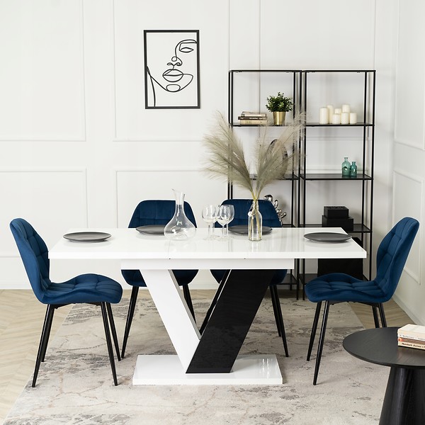 Krzesło Tapicerowane Welurowe Do Jadalni Salonu Loft Granatowe LUCKY