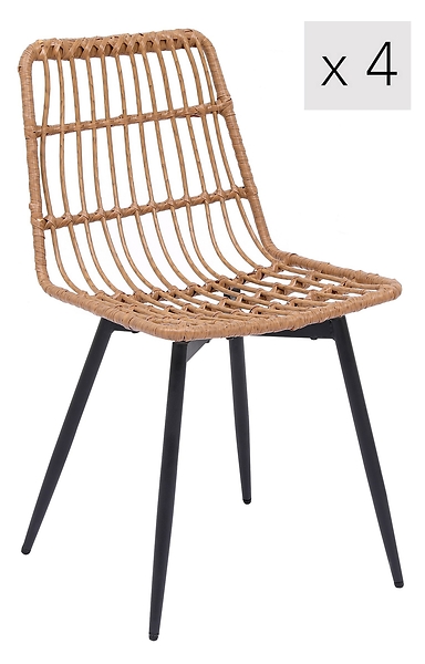 Zestaw 4 krzeseł z metalu i wikliny