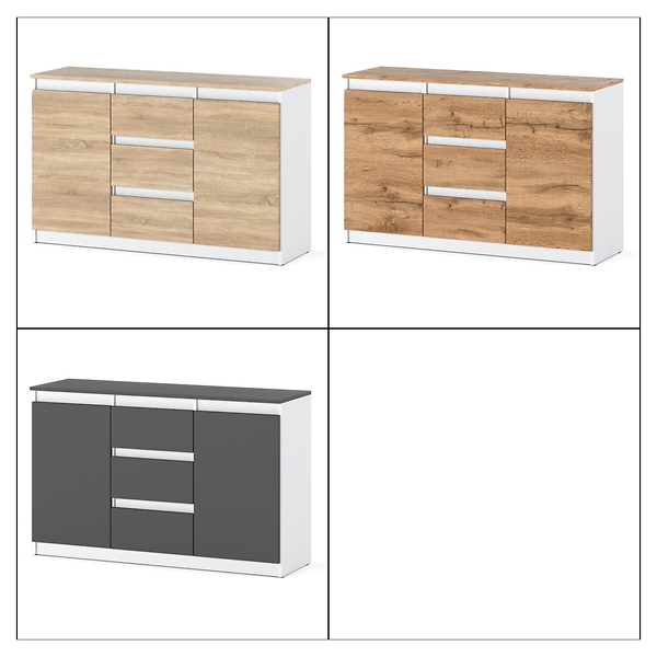 Komoda do salonu nowoczesna 120cm 3 szuflady biała szara mat