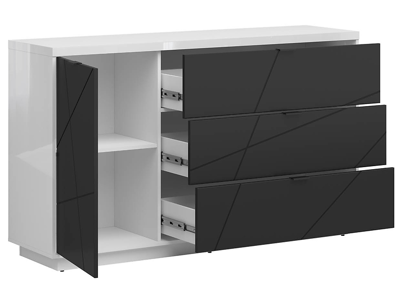 Komoda Forn 156 cm z drzwiami i 3 szufladami dąb delano ciemny/czarny mat