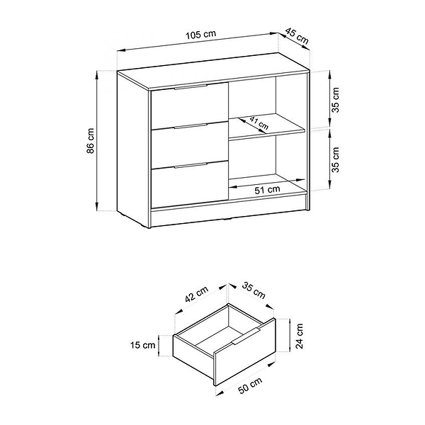 Komoda do sypialni Nelly lamele 2D szara