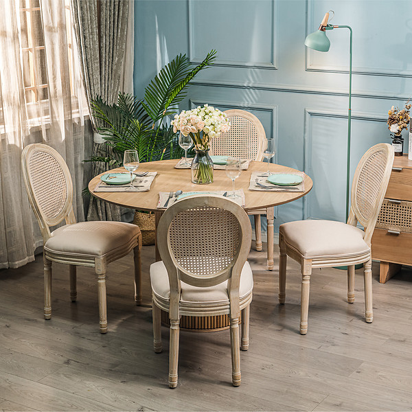 Zestaw 2 krzeseł drewno/plecionka beż tkanina