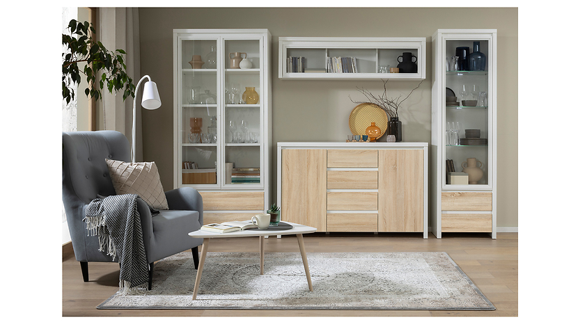 Komoda Kaspian 144 cm z 2 drzwiami i 4 szufladami dąb sonoma