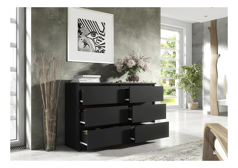 Komoda 6 szuflad 120cm biały połysk pojemna szafka do salonu sypialni