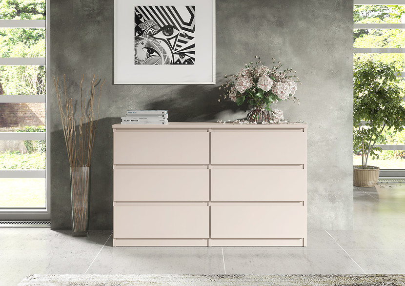 Komoda 6 szuflad 120cm biały połysk pojemna szafka do salonu sypialni