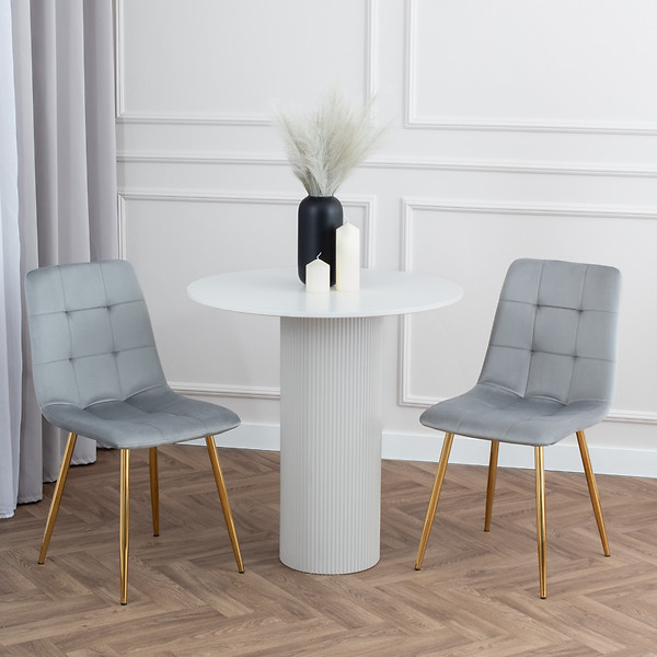 Krzesło tapicerowane szare welurowe pikowane złote nogi glamour