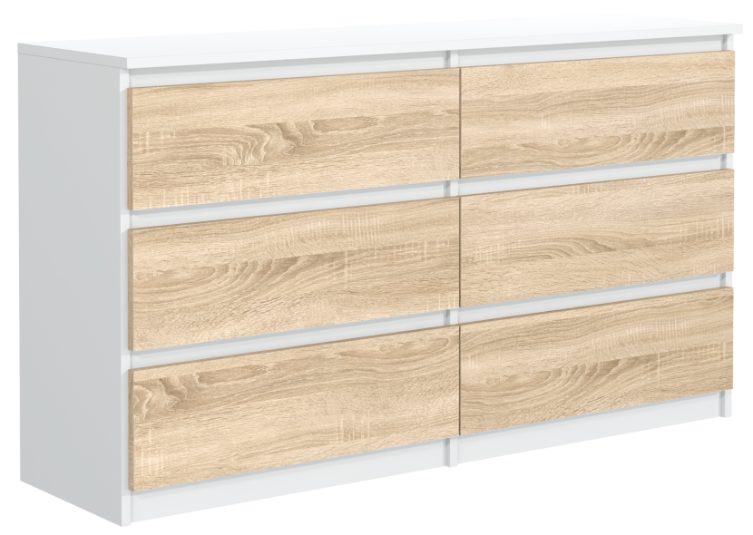 Komoda 6 szuflad 120cm biały połysk pojemna szafka do salonu sypialni