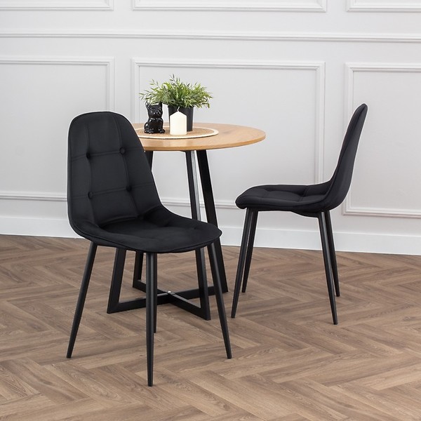 Krzesło tapicerowane czarne welurowe pikowane guziki do salonu