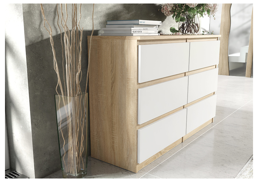 Komoda 6 szuflad 120cm biały połysk pojemna szafka do salonu sypialni