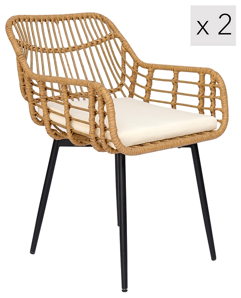 Zestaw 2 krzeseł z metalu i wikliny