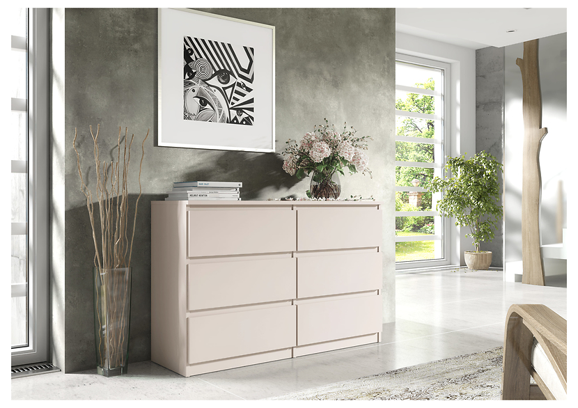 Komoda 6 szuflad 120cm biały połysk pojemna szafka do salonu sypialni