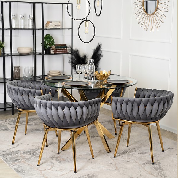 Krzesło Tapicerowane Welur Obrotowe RUBI Czarne Do Salonu Jadalni Toaletki