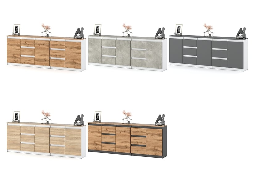 Komoda młodzieżowa 6 szuflad 200cm duża szafka szara wotan