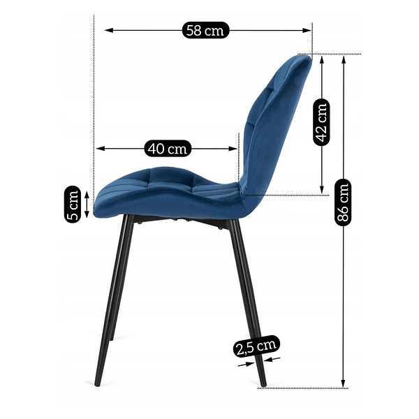 Krzesło Tapicerowane Welurowe Do Jadalni Salonu Loft Granatowe LUCKY