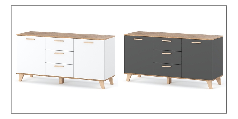 Komoda biała skandynawska olivier 150cm szafka 3 szuflady