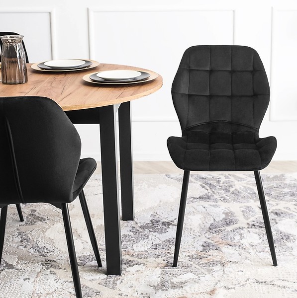 Krzesło Tapicerowane Welurowe Do Jadalni Salonu Loft Granatowe LUCKY