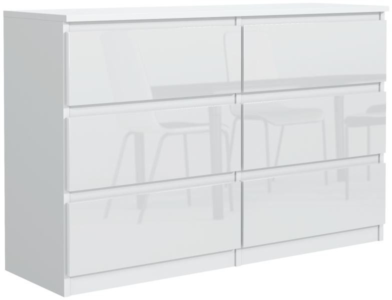 Komoda 6 szuflad 120cm biały połysk pojemna szafka do salonu sypialni