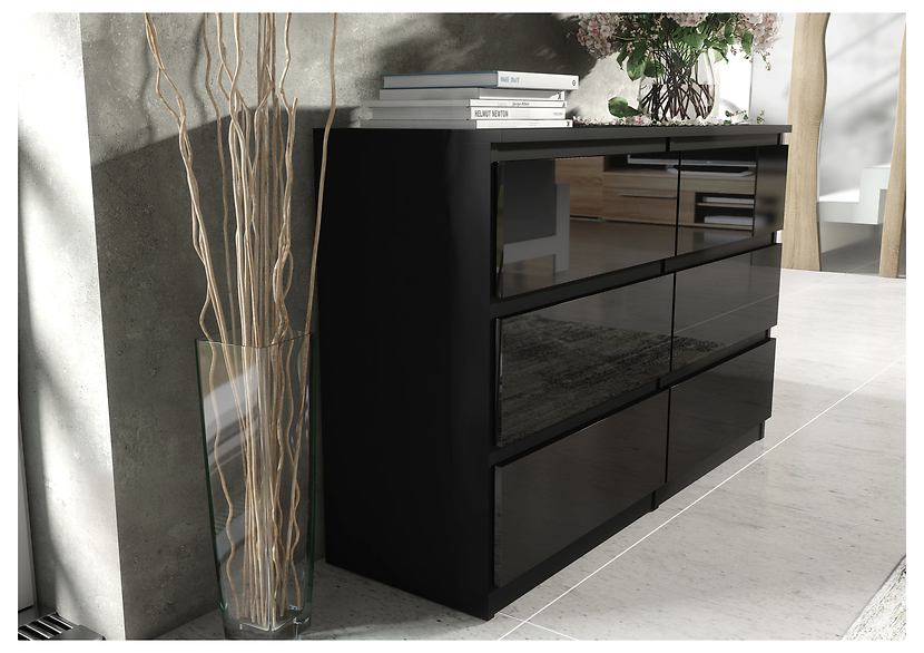 Komoda 6 szuflad 120cm biały połysk pojemna szafka do salonu sypialni